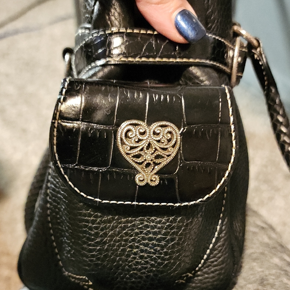 Brighton Black Leather Shoulder Bag with Heart Accent - Picture 7 of 10